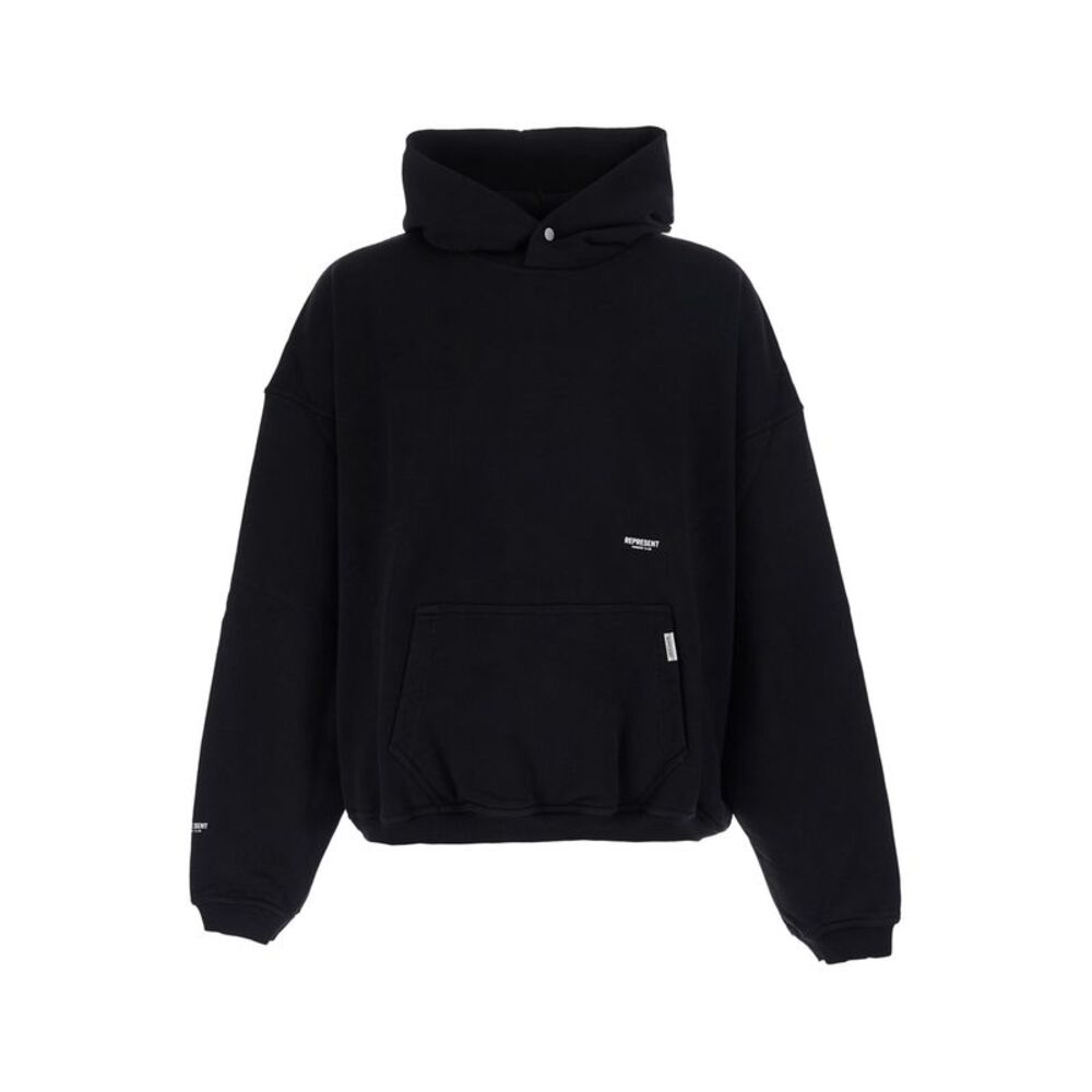 Represent Men Black Hoodie With Logo Details On Front And Back In Cotton For Men
